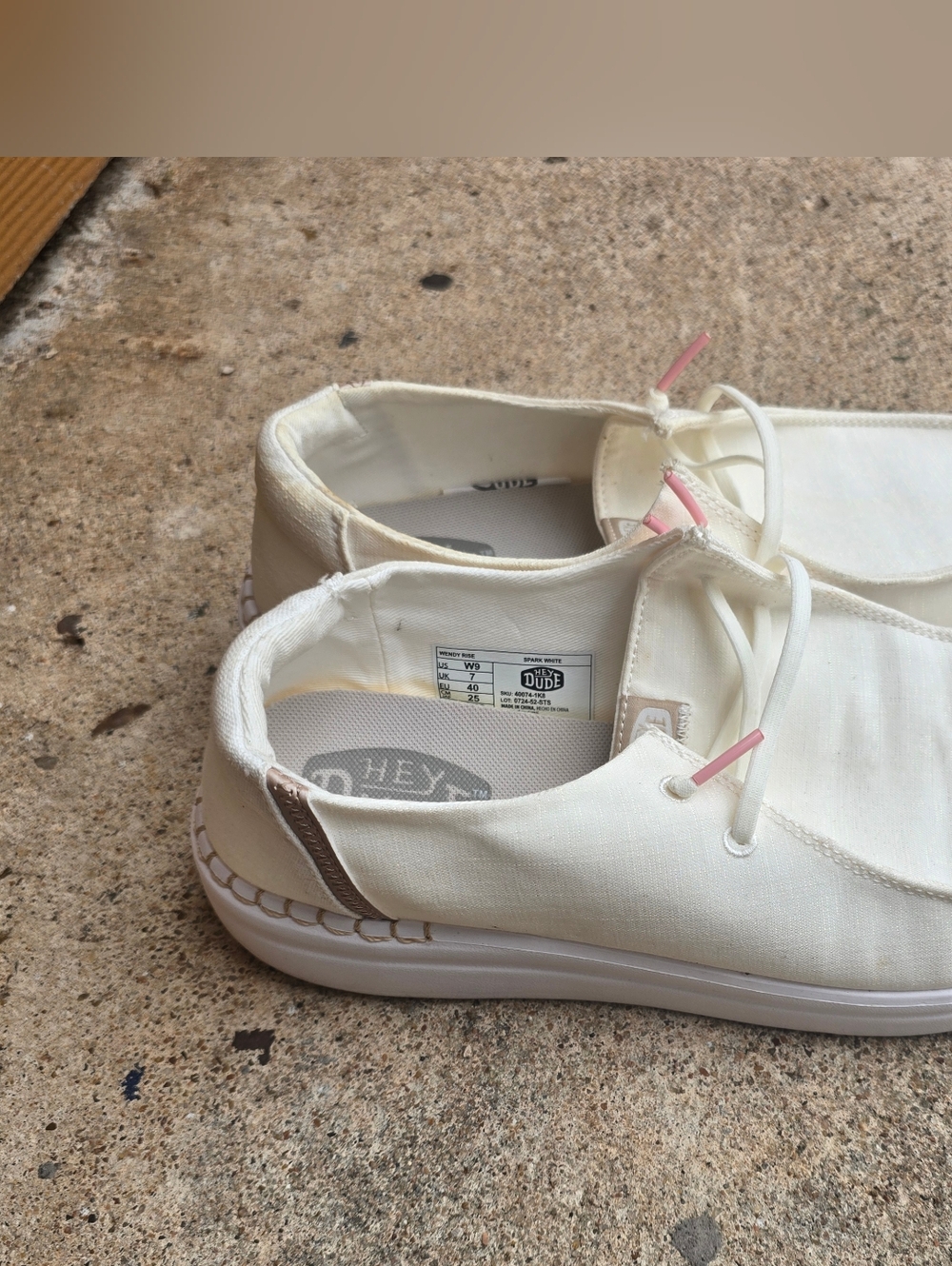 Hey Dude Slip-On Canvas Shoes in Off-White with Pink Accents